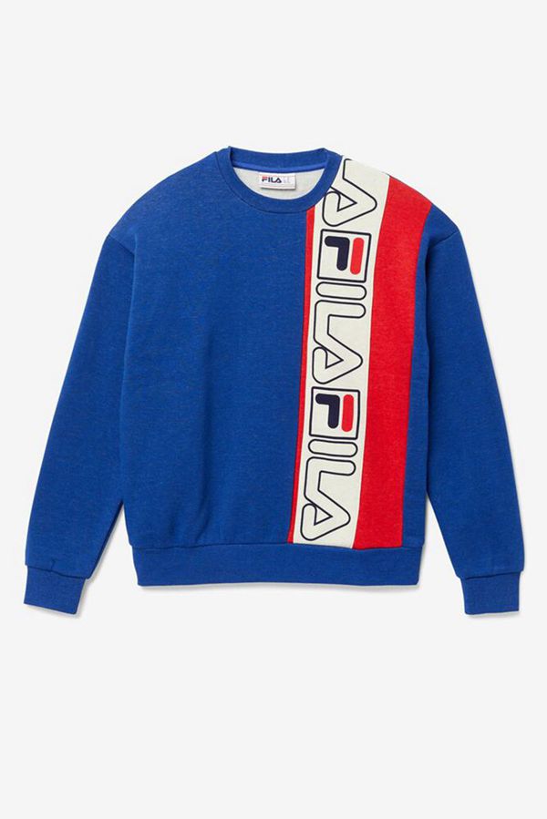 Fila Mikiny Panske Modre / Červené - Powell Fleece Crewneck Vypredaj - Slovakia 84390-XQKC